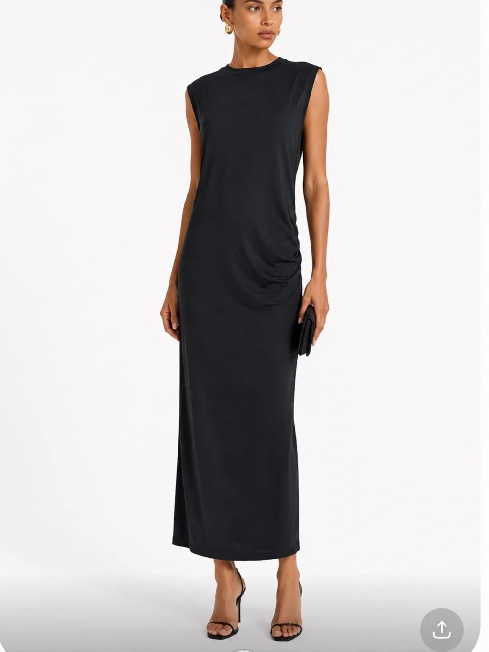 NWT VINCE Black Sleeveless Minimalist Midi Dress with Subtle Side Drape Size XL
